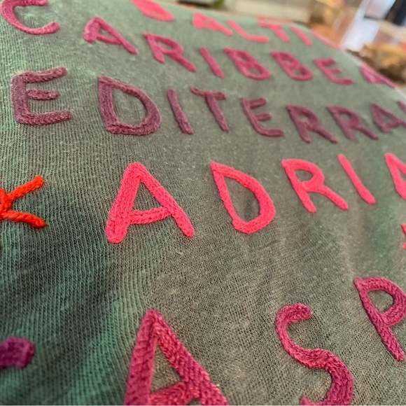 Anthropologie x Chaser Sea Tee Shirt Colorful Embroidered XS Linen Red Vacation - Picture 10 of 10